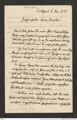 Nachlass Franz Steindachner, Brief von Ferdinand Krauss an Franz Steindachner (06.12.1877), Inv.Nr. 278.02, Seite 1